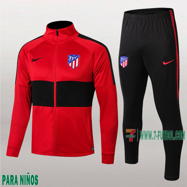 Chaquetas Chandal Niño Nuevo Del Atletico Madrid Negra/Roja Tailandia Barato 2019-2020